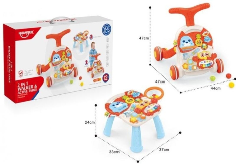 Infant Series 2in1 Baby walker + Learning Table (red) with light &amp; music no include battery