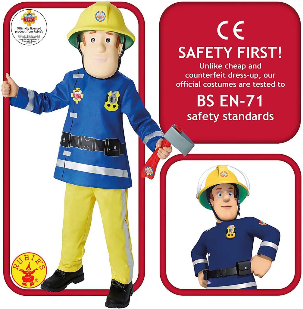 ملابس تنكرية لشخصية رجل الاطفاء سام للاولاد ، مقاس سمول، لعمر 3-4 سنوات