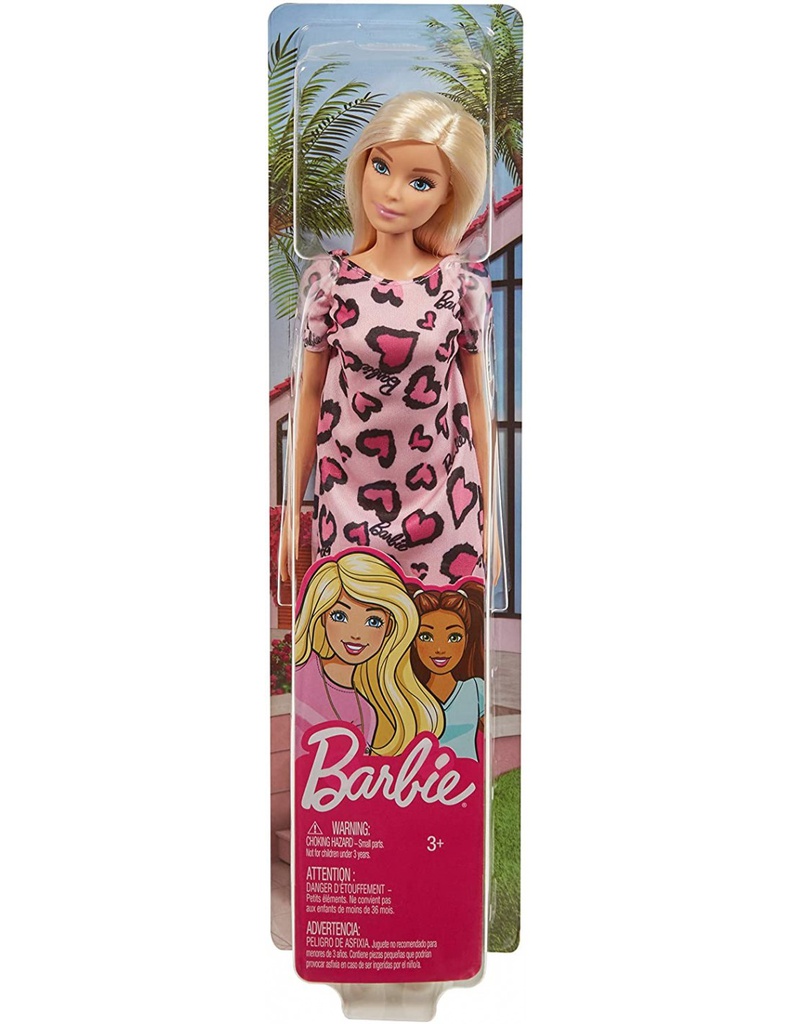 Barbie Doll in Purple Hearts Printed Pink Dress