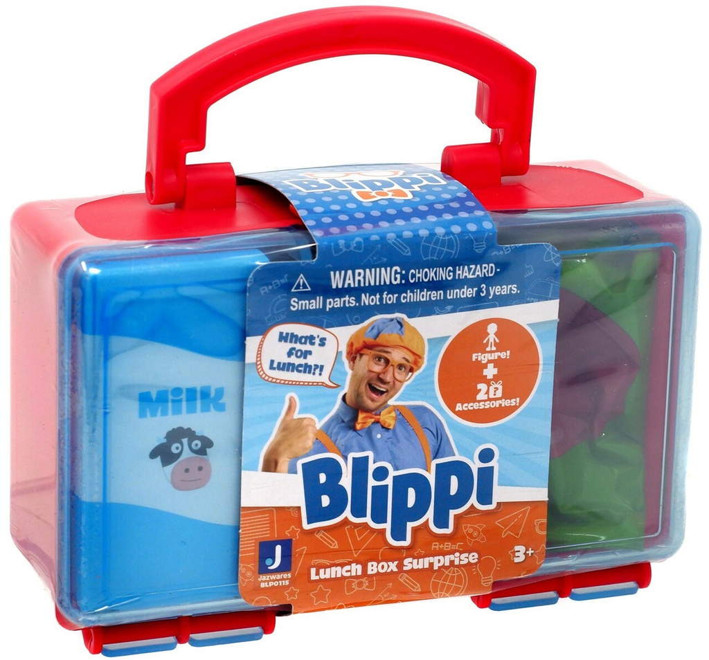 Worker Firefighter with red luxury lunch surprise box  - From Blippi