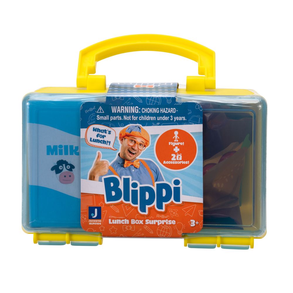 Worker figure with yellow luxury lunch surprise box  - From Blippi