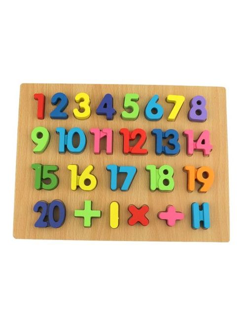 Educational game wooden English numbers, colored installation