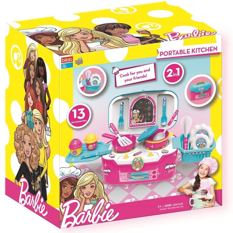 Barbie Kitchen Set for Girls - In Portable Bag, With Stove, Dish Dryer + Other Cooking Accessories
