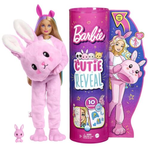 Barbie Cutie Reveal doll with bunny plush outfit and 10 surprises