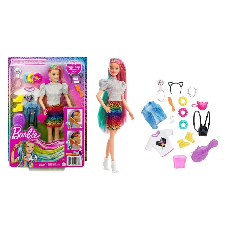Barbie - Rainbow Doll Shiny Hair Leopard Rainbow Hair