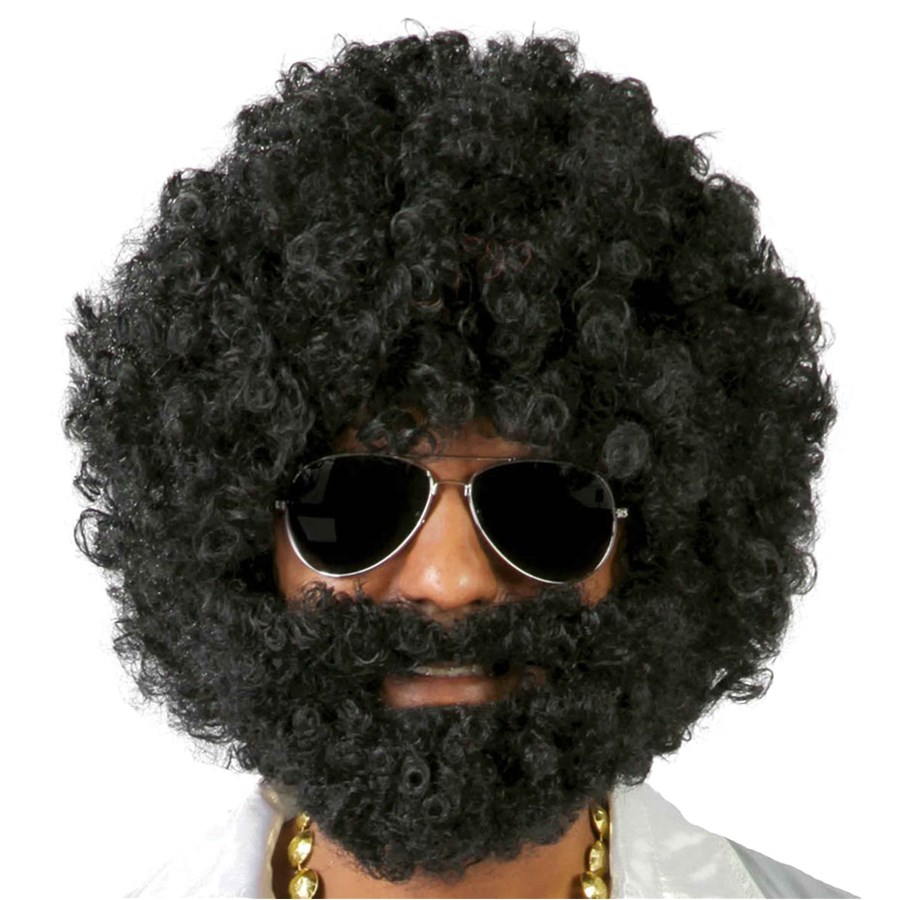 Brown curly afro wig with beard