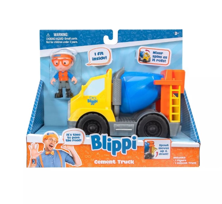 Blippi figure with cement truck
