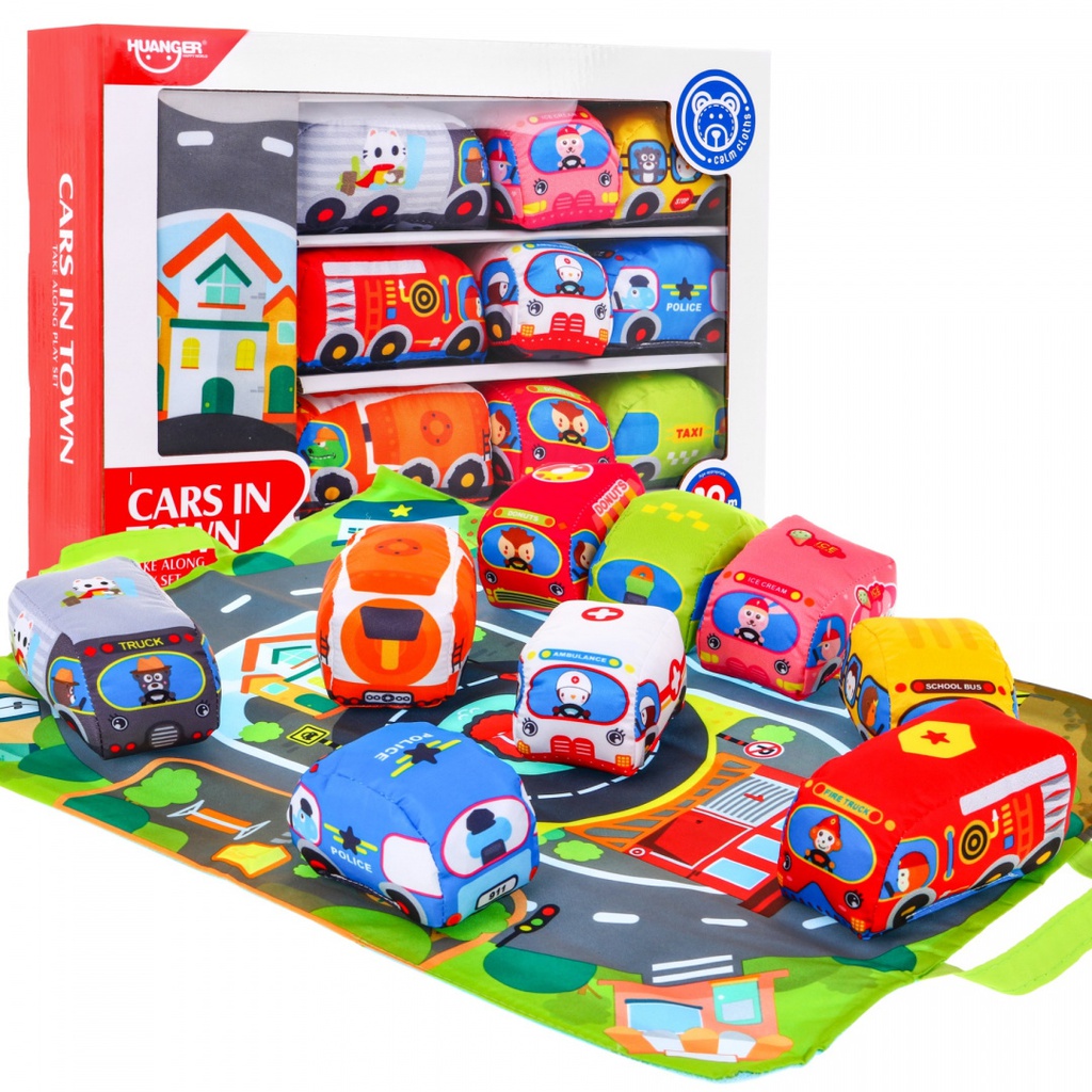 Cloth cars with a soft-touch rug for newborns, 9 pieces