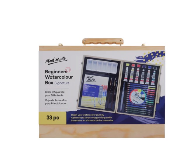 Watercolors 33 pieces in a wooden box from Mont Marte