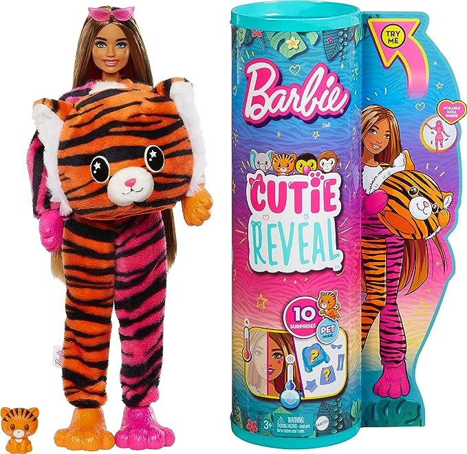 Barbie Cutie Reveal Doll with Tiger 10 Surprises