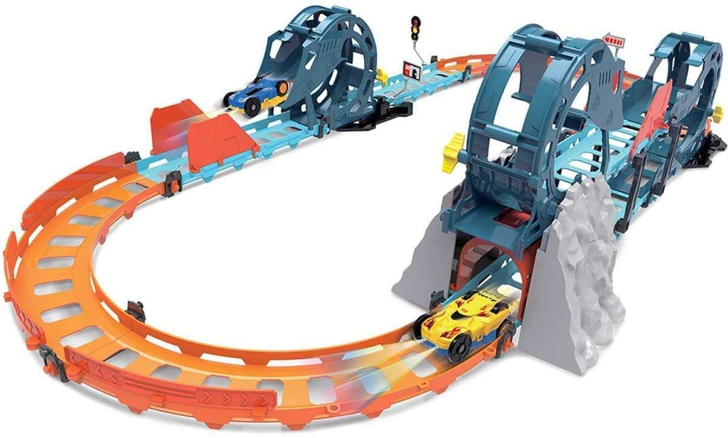 Pull Back tumbling track car(with 1 PCS car with lighting rockery with lighting &amp; sound)include battery
