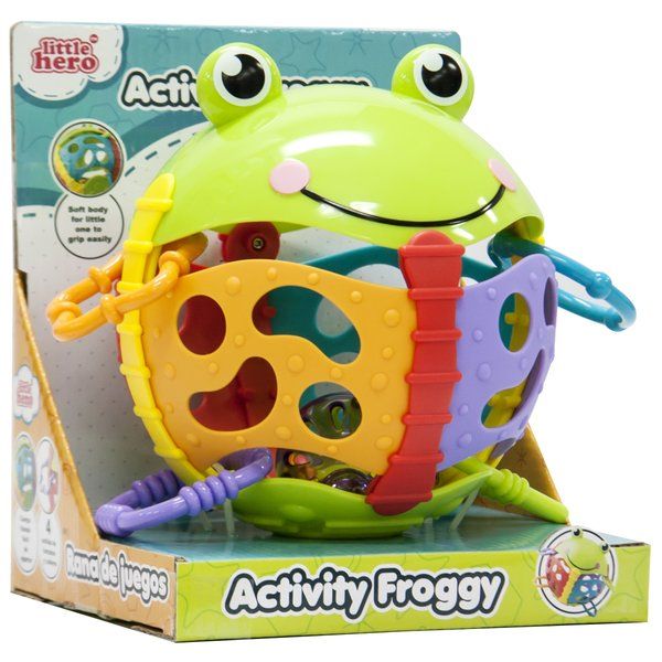 Frog activity rattle with rings in a box