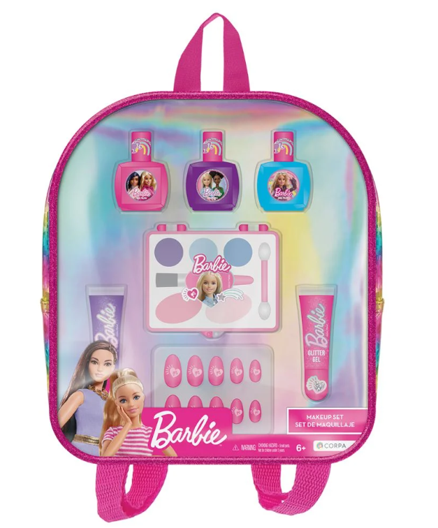 Barbie makeup set in backpack