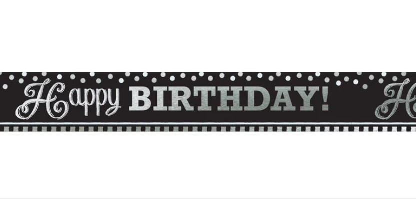 Black and white happy birthday party sign