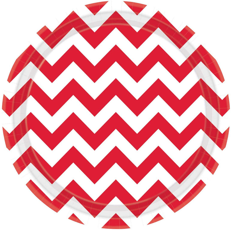 APPLE RED CHEVRON PAPER PLATES 9IN