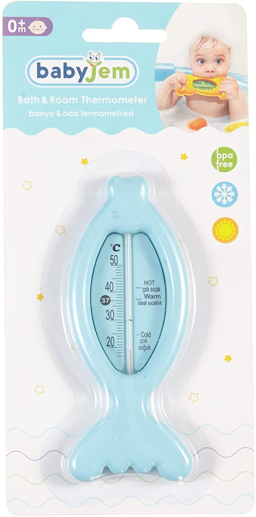 Baby Gem Bath Thermometer For Kids - Fish Design, Blue