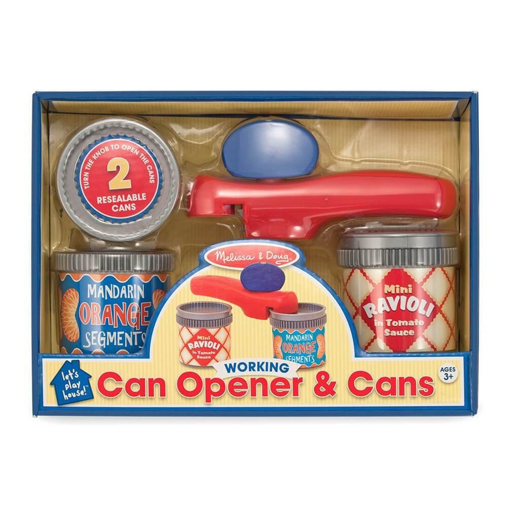 Melissa &amp; Doug Working Can Opener and 2 Resealable Cans Play Kitchen Accessories