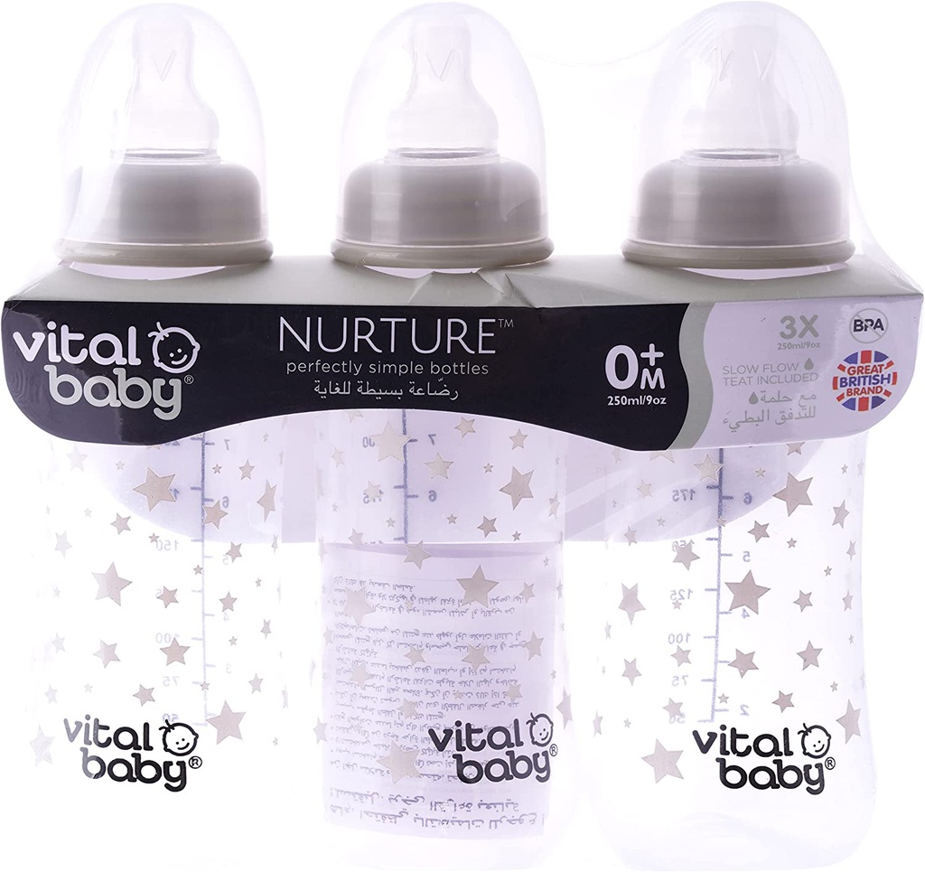 Vital Baby Simple Plastic Feeding Bottle 3 x 250 ml