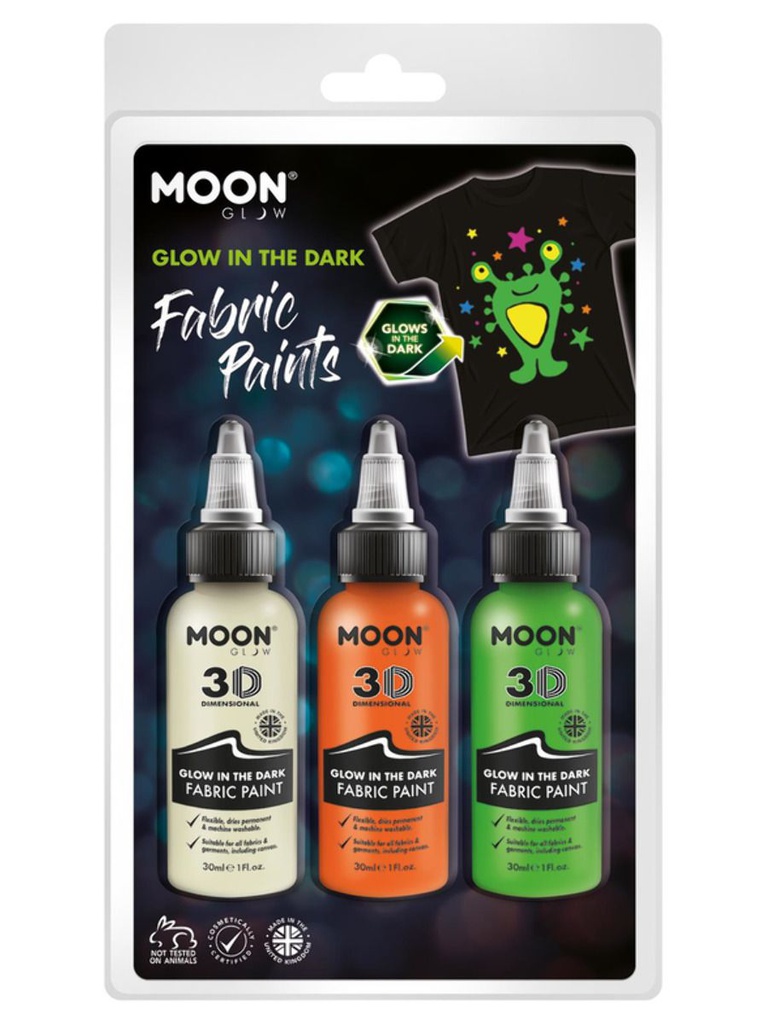 Glow in the Dark Fabric Paint 30ml - Invisible, Orange, Green ( Clamshell)