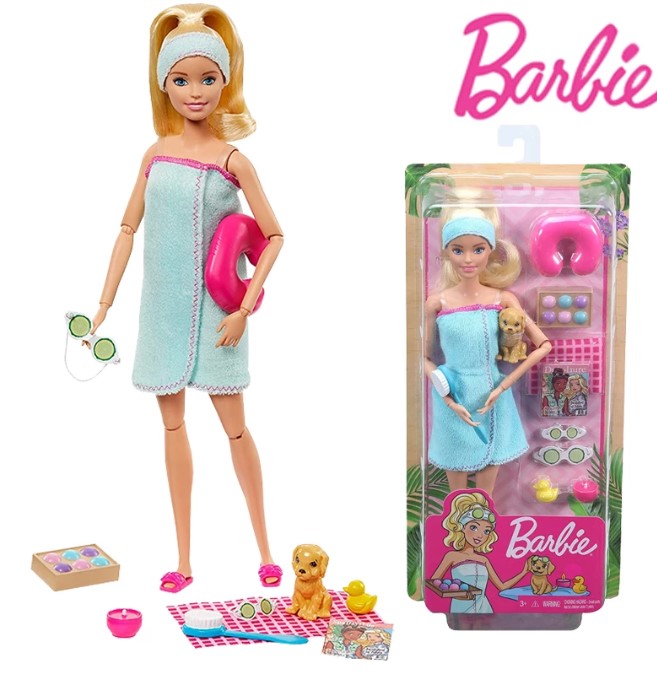 Barbie spa doll with 9 accessories and a puppy