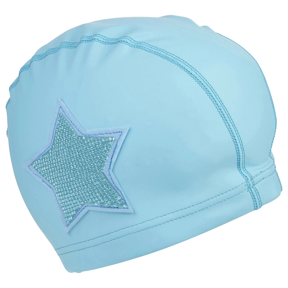 BLUE RHINESTONE STAR SWIM CAP