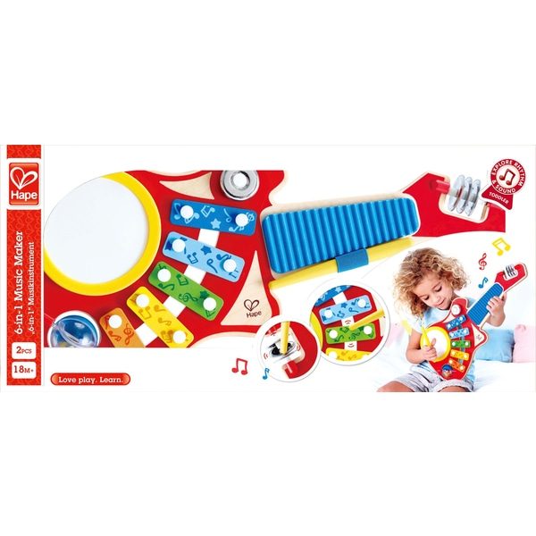 Hape 6 in 1 Colorful Guitar Musical Instrument for Kids