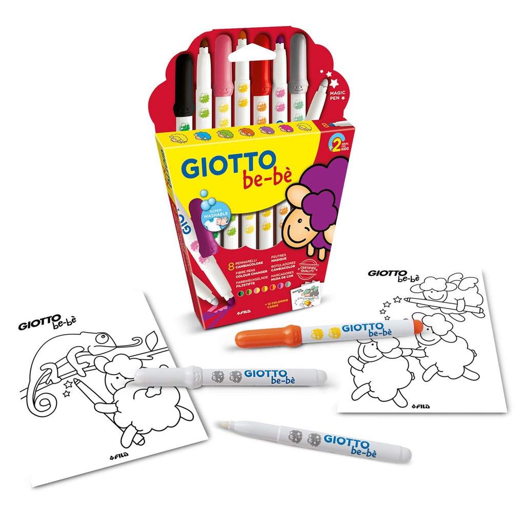 Giotto washable color changing pens with drawings, 8 pieces