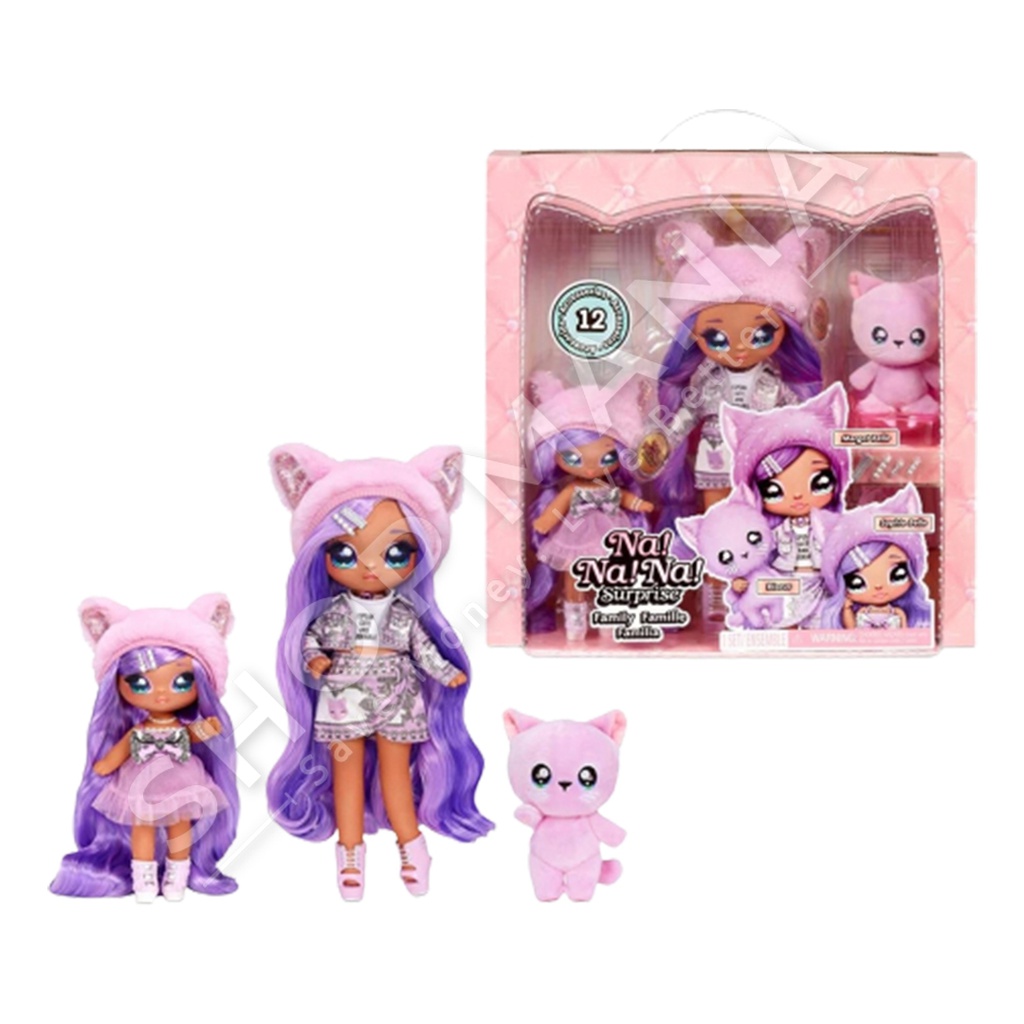 3 Pieces Soft Doll Set with 2 Fashion Dolls and 1 Pet - Lavender Kitty