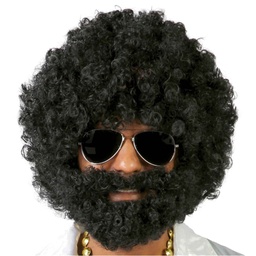 [4869] Brown curly afro wig with beard