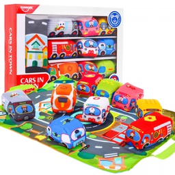 [HE0244] Cloth cars with a soft-touch rug for newborns, 9 pieces